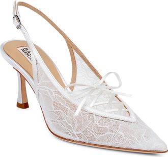 Badgley Mischka Raine Slingback Pointed Toe Pump in White Lace at Nordstrom, Size 6.5