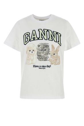 Ganni White Cotton T Shirt