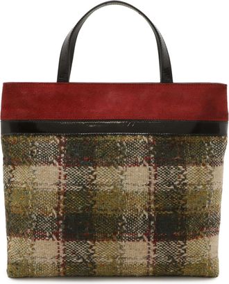 Burberry Khaki Brown Red Color Suede Wool Leather Handbag Tote Bag (Pre-Owned)