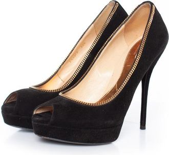 Gucci Pre-owned Womens black suede peep-toe platform pumps - Size 38.5 EU/IT