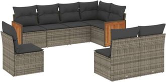 vidaXL Vidaxl - Set De Sof&aacute;s De Jard&iacute;n 8 Pzas Y Cojines Rat&aacute;n Sint&eacute;tico Gris