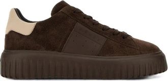 Hogan Dark Brown Suede Leather Embossed Low-Top Sneakers