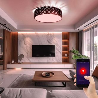 Globo Lighting Globo Lighting - Plafoniera tessile nera lampada da soffitto nero oro soggiorno rotonda, finitura satinata, dimmerabile con telecomando, 2x led rgb