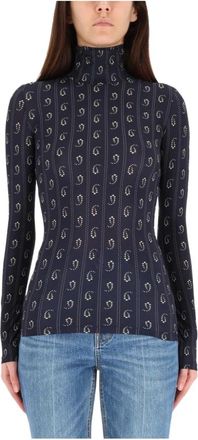 Tory Burch Geometric-print Turtleneck Top - Dames - Coltruien - Blauw - XS - Truien & Vesten