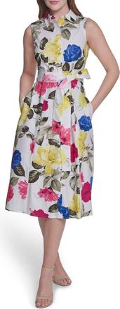 Calvin Klein Sleeveless Cotton Shirtdress in Lipstick Multi at Nordstrom Rack, Size 10