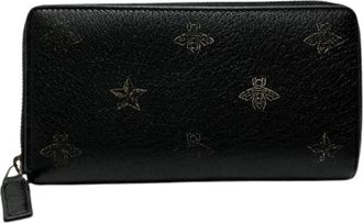 Gucci Pre-owned Bee Star Leren Lange Portemonnee met Rits - Dames - Vintage Accessoires - Zwart - ONE Size - Leer - Vintage