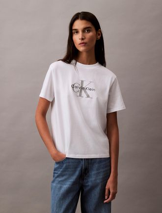 Calvin Klein Jeans T-Shirt CALVIN KLEIN JEANS HERO SS CLASSIC MONOLOGO CNECK T, Damen, Gr. XXS (34), weiss (brilliant wei&szlig;), Jersey, Obermaterial: 100% Baumwolle, unifar