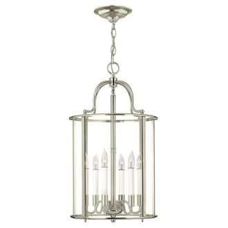 Netlighting Gentry 6 Candle Large Pendant Light Polished Nickel in Grey
