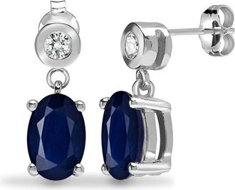 Jewelco London 9ct White Gold Diamond Blue Sapphire Solitaire Drop Earrings - 9E191