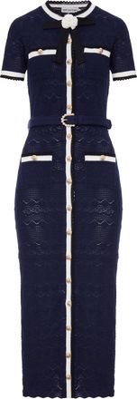 Self Portrait NAVY BLUE PERFORATED KNIT MIDI DRESS - Self-portrait - Woman