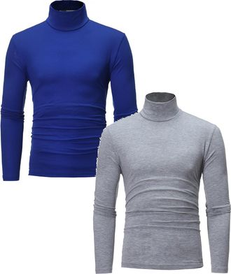 Generic 1/2 Pack Mens Long Sleeve Thermal Underwear Tops Undershirt Turtle Neck Pullover Casual Long Sleeve Roll Neck Top for Men Basic T-Shirt Lightweight Kn
