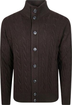 FILIPPO DE LAURENTIIS Bomber Treccia Collo in Piedi Bottoni - Knitwear - Hombre - Marr&oacute;n - 2XL