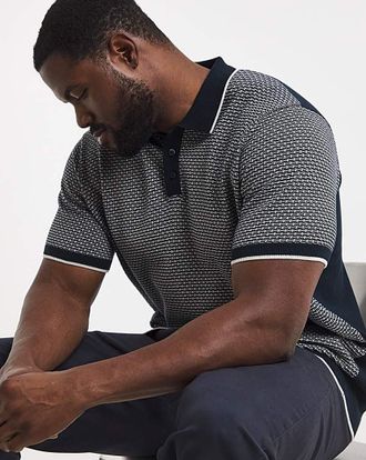 Jacamo Geo Patterned Short Sleeve Knitted Polo