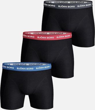 Bj&ouml;rn Borg Mens 3-Pack Contrast Waistbands Boxer Trunks, Black/Multi - Black/Black/Black - Size: 32/34/35