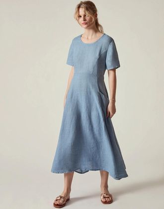 James Lakeland Womens Denim Blue Linen Midi Dress - Size: 12