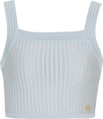 Balmain Textured Knit Top - Dames - Tops zonder mouwen - Blauw - L - Polyester - Tops