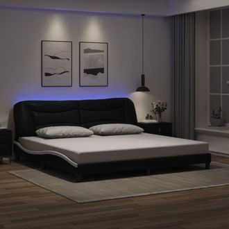 vidaXL Estructura De Cama Con Led Sin Colch&oacute;n Hvar Negro Blanco 200x200 Cm Vidaxl