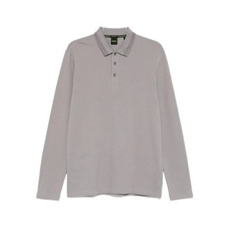 HUGO BOSS Hugo, Polo Shirts, male, Gray, Size: 2XL Ribbed Collar Long Sleeve Polo