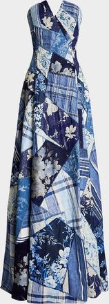 Ralph Lauren Collection NM x RL Barrick Strapless Patchwork Bustier Gown