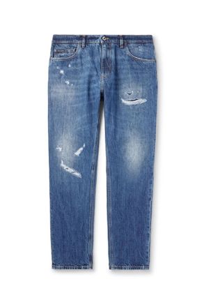 Dolce & Gabbana Slim-Fit Tapered Logo-Embroidered Distressed Jeans