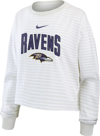 Nike Baltimore Ravens Primetime Nike Womens Cropped Long-Sleeve T-Shirt in White | 05KV0CEB8G-PFN