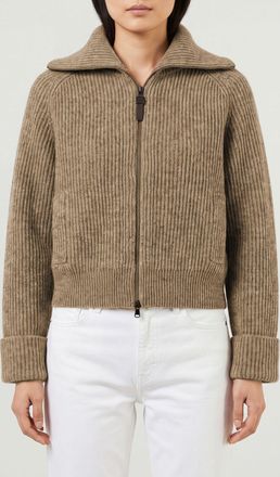 Brunello Cucinelli Cardigan con zip in misto cashmere e lana con collo alla marinara