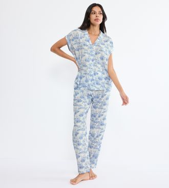 Triumph Schlafanzug TRIUMPH Boyfriend Fit PW X, Damen, Gr. 36, blau, light combination, Single Jersey, Obermaterial: 100% Viskose, bequem, V-Ausschnitt, Homew