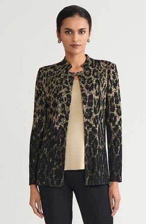 Ming Wang Heritage Lurex Leopard Print Jacquard Knit Jacket in Black/gold at Nordstrom, Size Large P