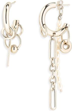 Justine Clenquet Iris Mismatched Chain Drop & Faux Pearl Earrings in Palladium at Nordstrom