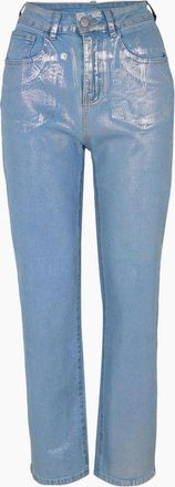 Amy Lynn Womens Lupe Metallic Patterned Five Pocket Pants - Silver - Size: 14/32in