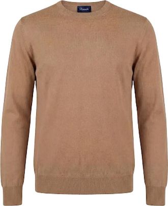 Drumohr Cotton Crewneck - Heren - Ronde hals truien - Bruin - M - Katoen - Truien & Vesten