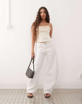 Lioness Horseshoe - Jeans a cilindro bianchi con cuciture a contrasto-Bianco