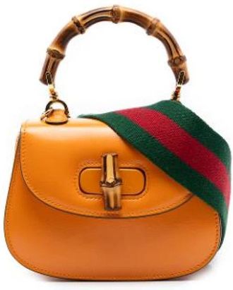 Gucci Pre-owned Vintage Bamboo Top Handle Satchel - Dames - Vintage Mini Tas - Oranje - ONE Size - Leer - Vintage