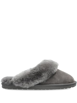 Emu Jolie fur trim slippers - women - Calf Suede/Sheep Skin/Shearling/Wool/Rubber - 10 - Grey