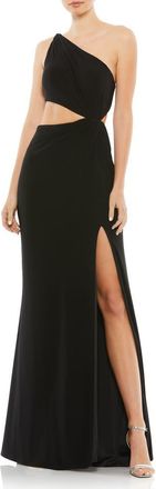 Mac Duggal One-Shoulder Jersey Gown with Side Cutouts & Thigh-High Slit in Black at Nordstrom, Size 4
