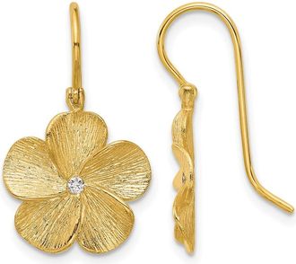 Diamond2Deal 14K Yellow Gold Diamond Flower Shape Drop Dangle Earrings