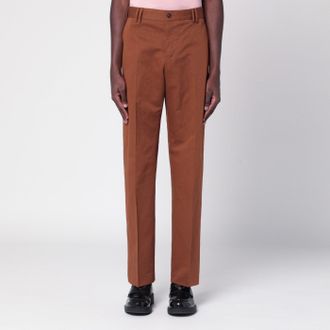 Pantaloni Torino Brown Cotton And Linen Trousers