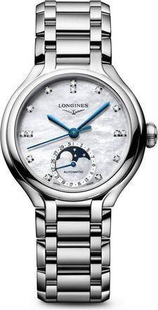 Longines PrimaLuna Moonphase Mother-of-Pearl Bracelet Watch, 34mm in White Mother-Of-Pearl at Nordstrom