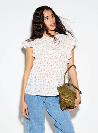 Vero Moda Womens Crochet and Swiss dot ruffled collar blouse