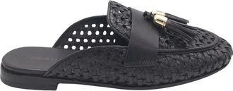 Frau Schoenen, Dames, Zwart, 40 EU, Leer, Sabot van gevlochten leer met kwastjes