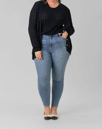 Minnie Rose Cotton Cashmere Pointelle Cardigan - Plus In Black