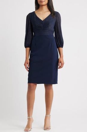 Alex Evenings Pleated Metallic Mixed Media Cocktail Sheath Dress in Dark Navy at Nordstrom Rack, Size 12