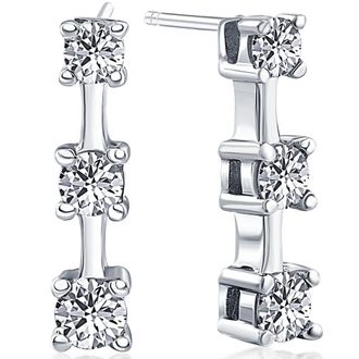 Pompeii3 1ct Three Stone Diamond Earrings 14K White Gold