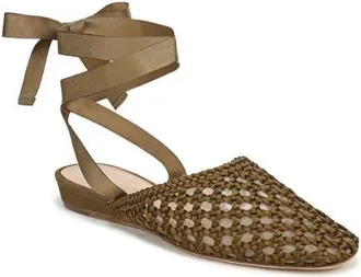 Veronica Beard Malia Ankle Tie Ballet Flat in Fennel Green at Nordstrom, Size 7.5