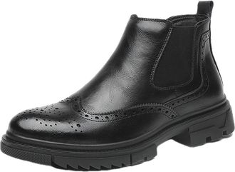 Generic Men Chelsea Boots Carved Brogue Win Tip Elastic Bandage Lrregular Bottom Cowhide Leather Slip On Anti-slip Waterproof Non Dress Fashion Slip On(7.5 UK