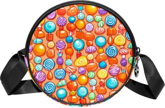 Generic Circle Crossbody Bag for Women, Orange Candy Small Sling Bag Daypack with Zipper Adjustable Shoulder Straps Casual Ladies Girls Round Purse