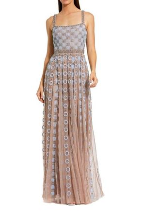 Mac Duggal Sleeveless Embellished Mesh A-Line Evening Gown in Powder Blue at Nordstrom, Size 10