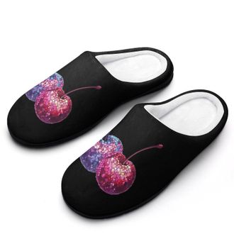 Generic Sequin Cherry1 Funny Mens Slippers Cotton Warm House Shoes Memory Foam Sandals Print Size 7-14