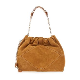 BA&SH Tassen, Dames, Beige, ONE Size, Su&egrave;de, Beige Su&egrave;de Schoudertas met Ketting