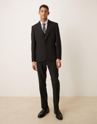 Asos Pantaloni da abito slim in misto lana neri-Nero